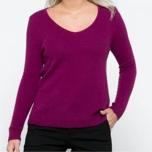41 Hawthorn Shandley magenta purple v-neck 100% cashmere long sleeve sweater